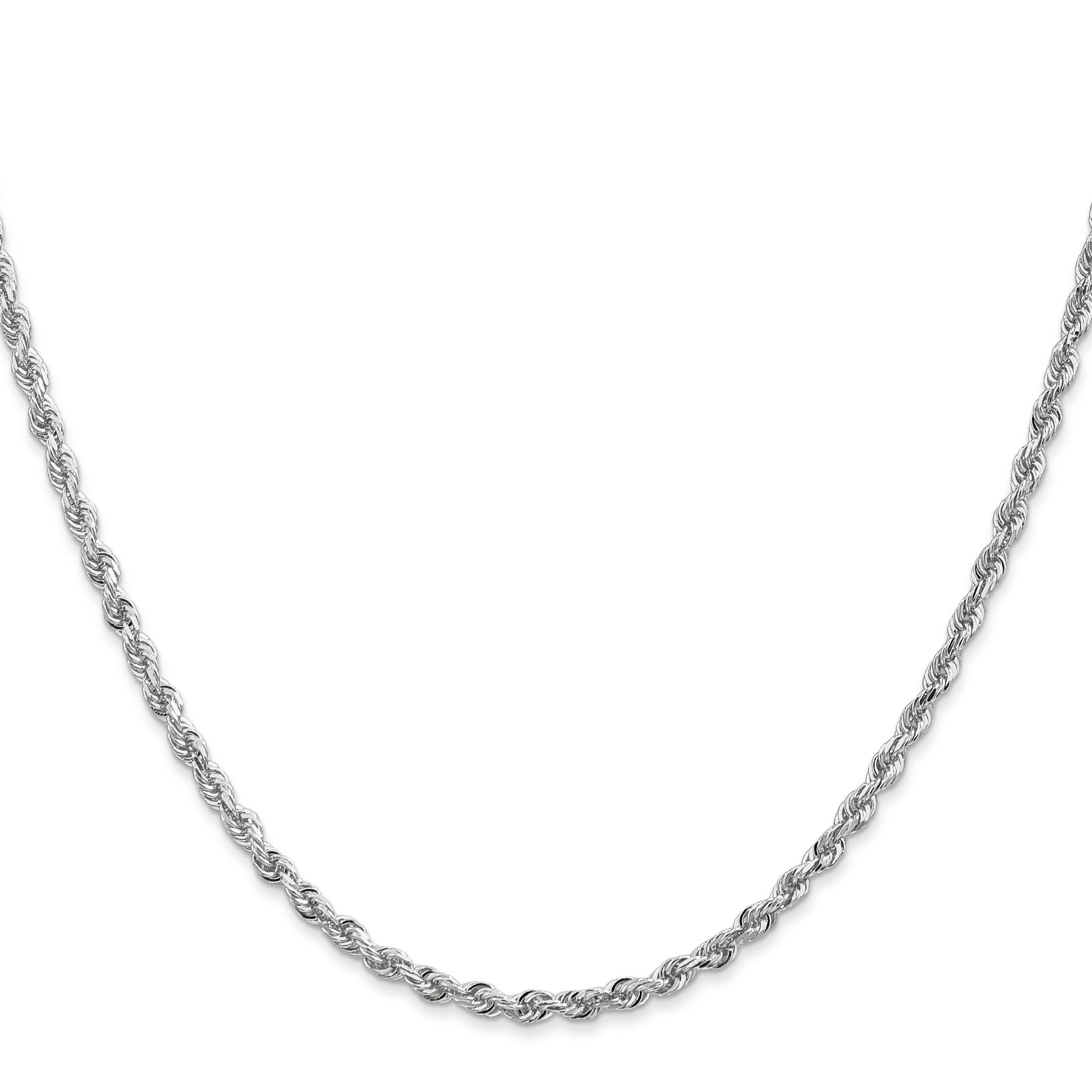 14K White Gold 18 Inch 2.75mm Diamond Cut Quadruple Rope Lobster Clasp Chain Necklace
