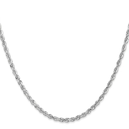 14K White Gold 24 Inch 3mm Diamond Cut Quadruple Rope Lobster Clasp Chain Necklace
