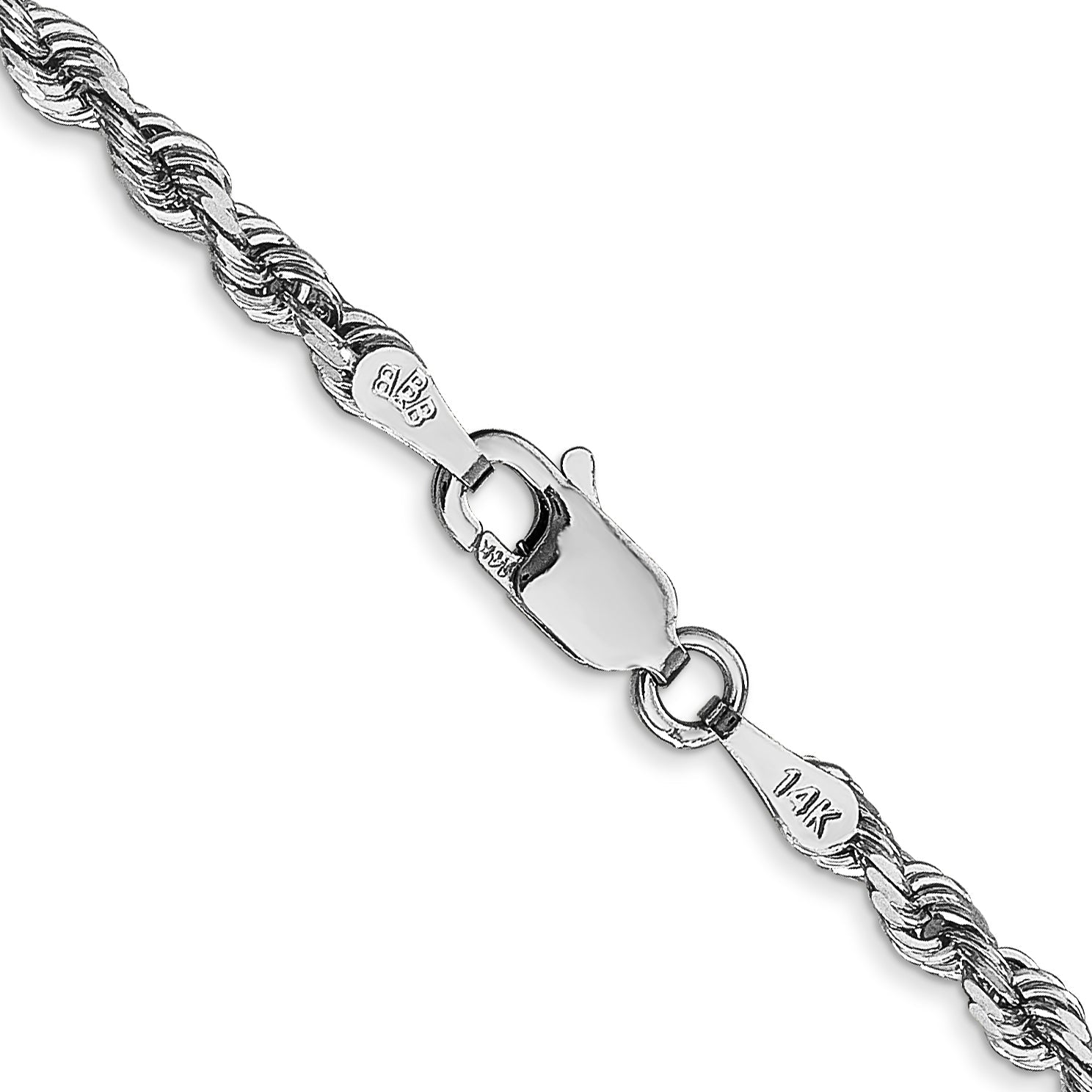 14K White Gold 24 Inch 3mm Diamond Cut Quadruple Rope Lobster Clasp Chain Necklace