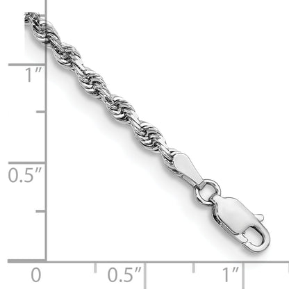 14K White Gold 8 Inch 3mm Diamond Cut Quadruple Rope Lobster Clasp Chain Bracelet