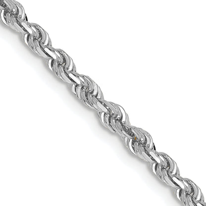 14K White Gold 30 Inch 3mm Diamond Cut Quadruple Rope Lobster Clasp Chain Necklace