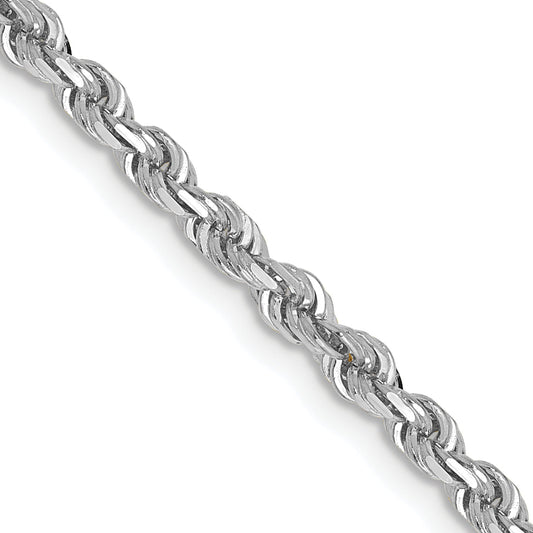 14K White Gold 20 Inch 3mm Diamond Cut Quadruple Rope Lobster Clasp Chain Necklace