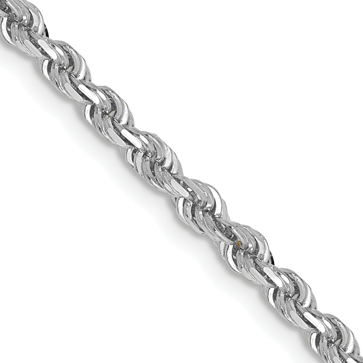 14K White Gold 24 Inch 3mm Diamond Cut Quadruple Rope Lobster Clasp Chain Necklace