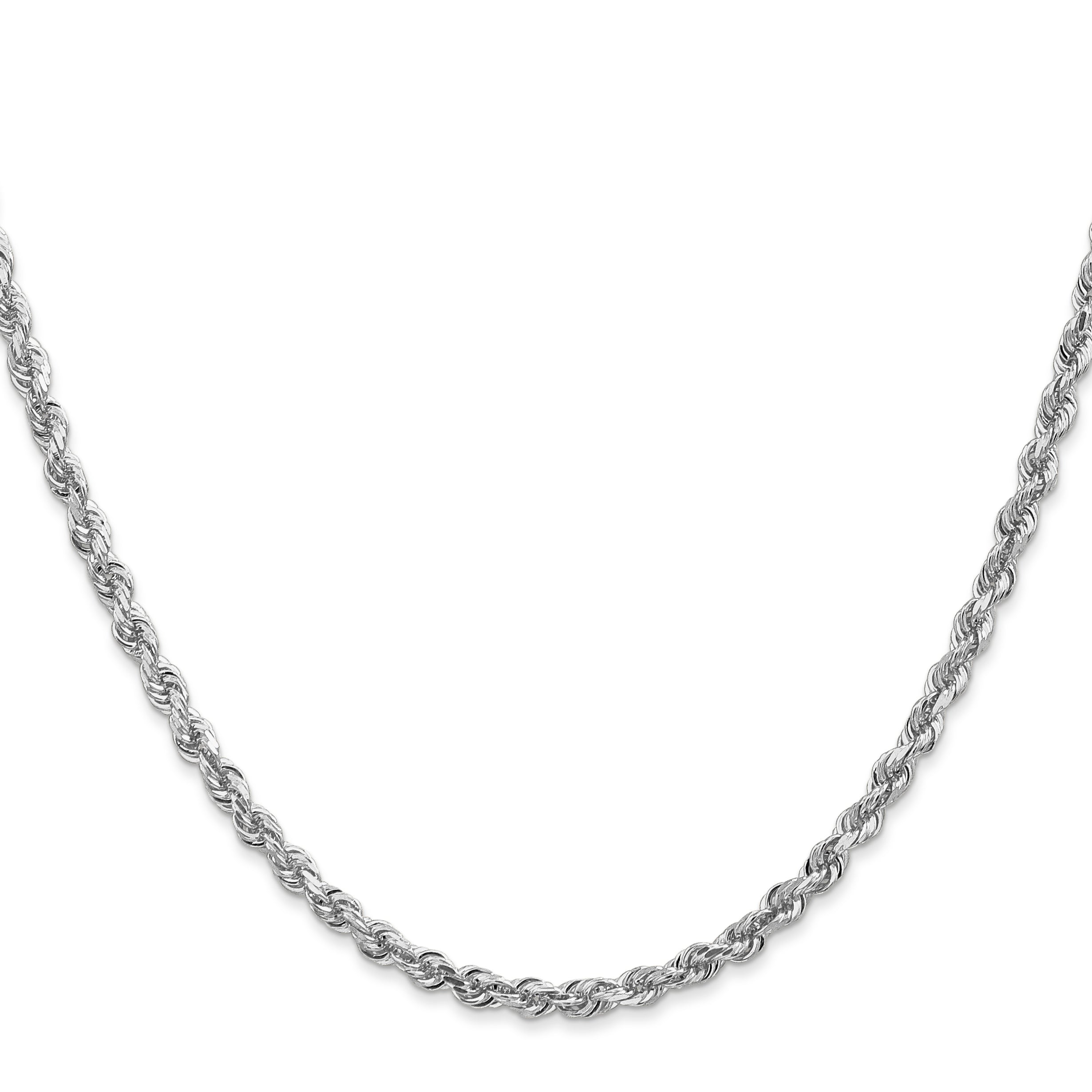 14K White Gold 22 Inch 3.35mm Diamond Cut Quadruple Rope Lobster Clasp Chain Necklace