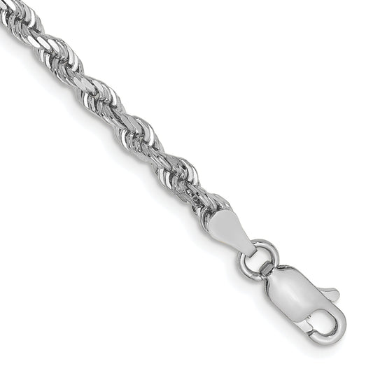 14K White Gold 7 Inch 3.35mm Diamond Cut Quadruple Rope Lobster Clasp Chain Bracelet