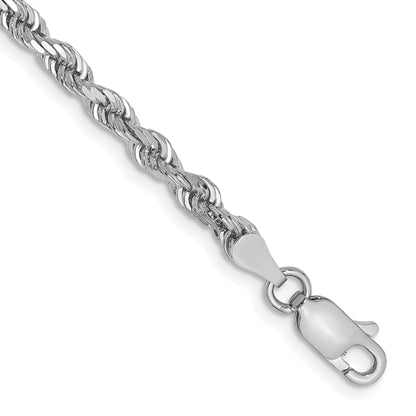 14K White Gold 8 Inch 3.35mm Diamond Cut Quadruple Rope Lobster Clasp Chain Bracelet