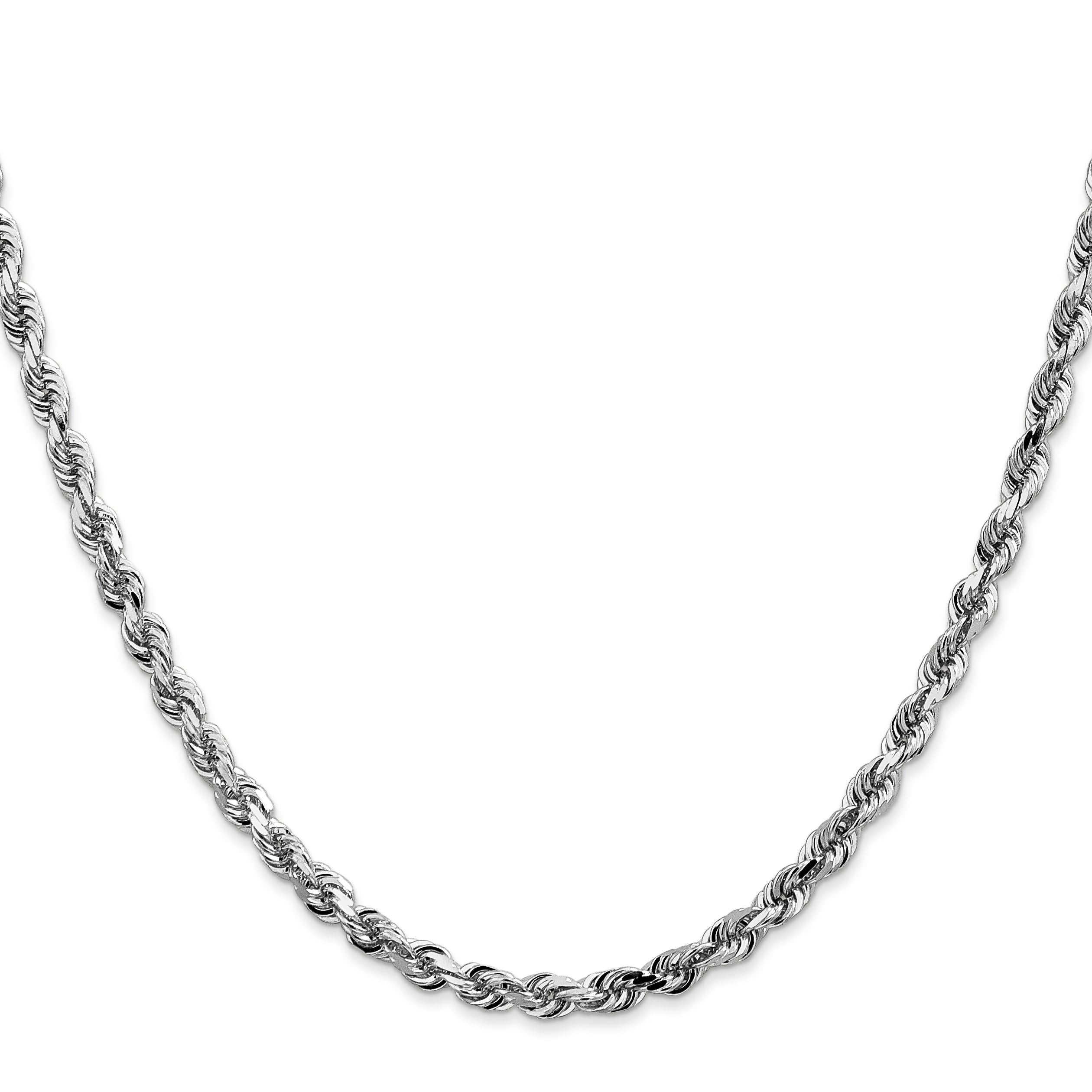 14K White Gold 20 Inch 4mm Diamond Cut Quadruple Rope Lobster Clasp Chain Necklace