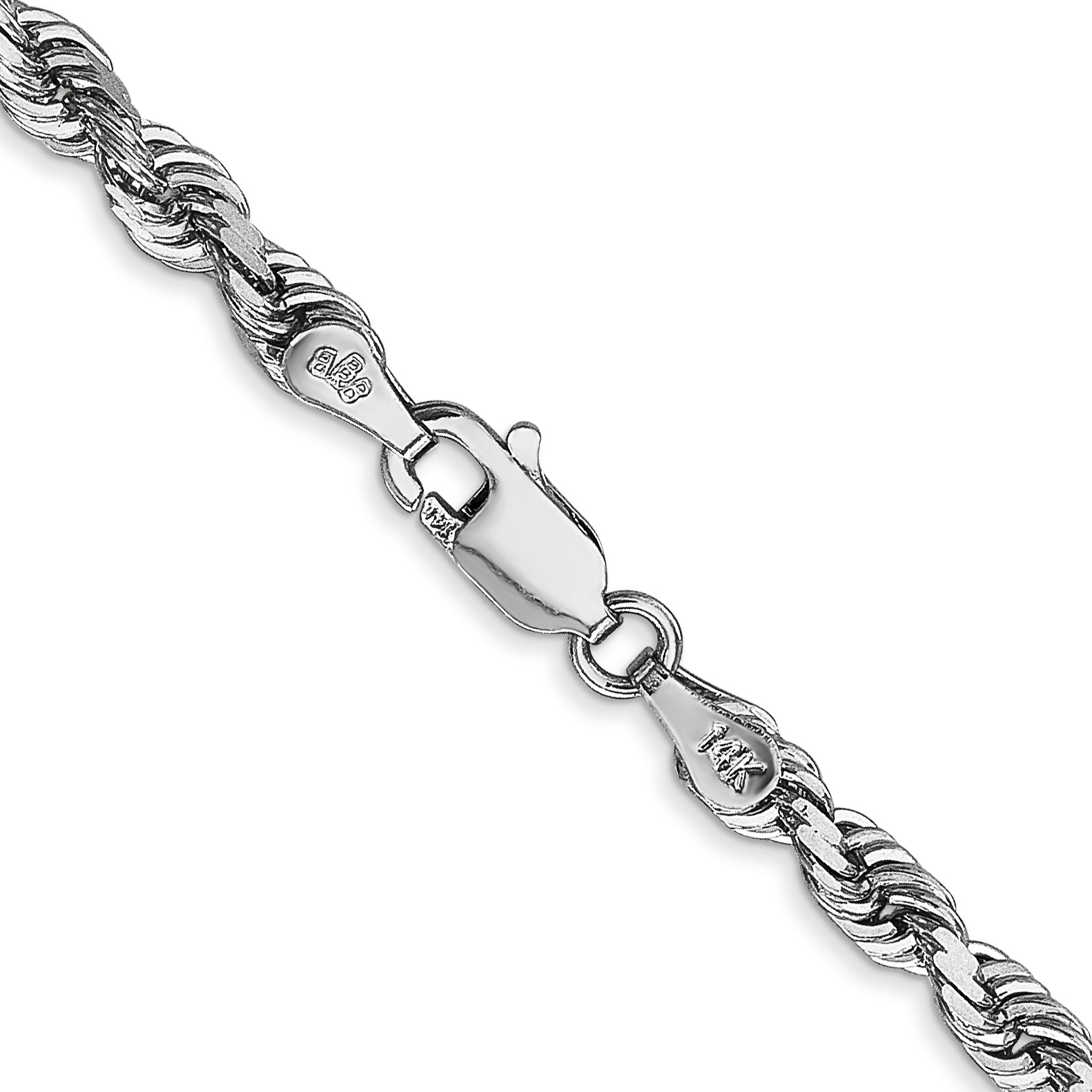 14K White Gold 30 Inch 4mm Diamond Cut Quadruple Rope Lobster Clasp Chain Necklace