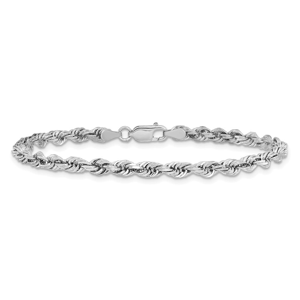14K White Gold 7 Inch 4mm Diamond Cut Quadruple Rope Lobster Clasp Chain Bracelet