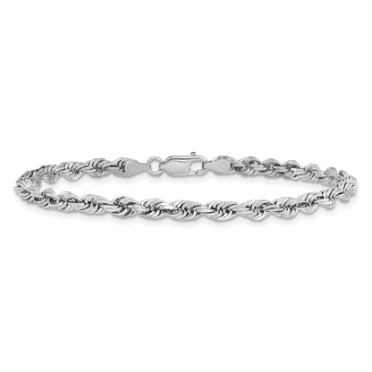 14K White Gold 7 Inch 4mm Diamond Cut Quadruple Rope Lobster Clasp Chain Bracelet