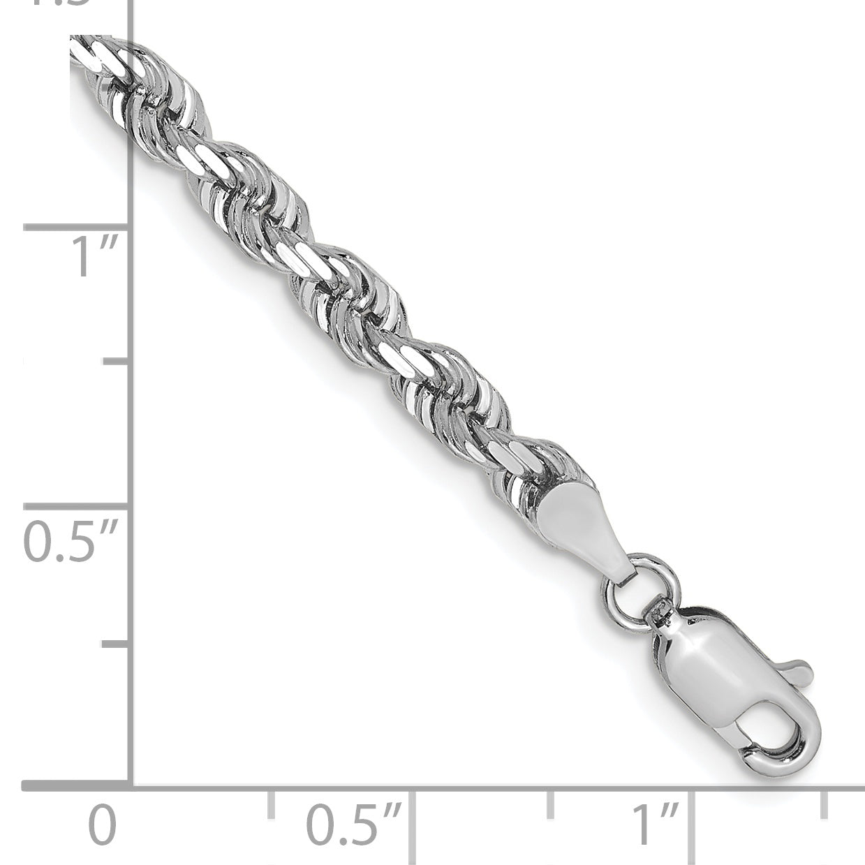 14K White Gold 7 Inch 4mm Diamond Cut Quadruple Rope Lobster Clasp Chain Bracelet
