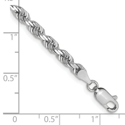 14K White Gold 7 Inch 4mm Diamond Cut Quadruple Rope Lobster Clasp Chain Bracelet