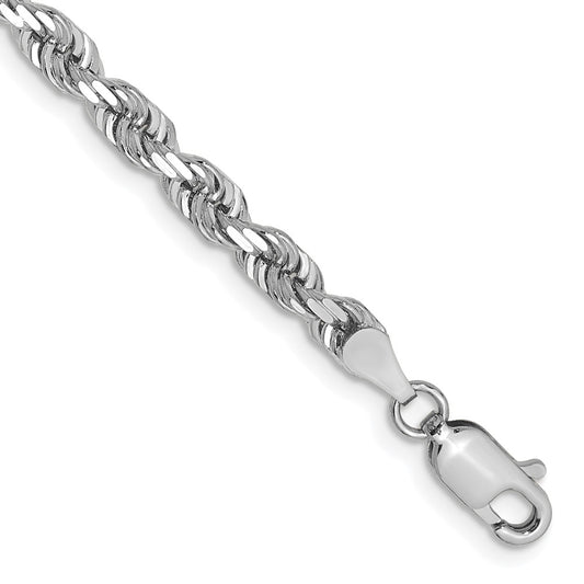 14K White Gold 7 Inch 4mm Diamond Cut Quadruple Rope Lobster Clasp Chain Bracelet