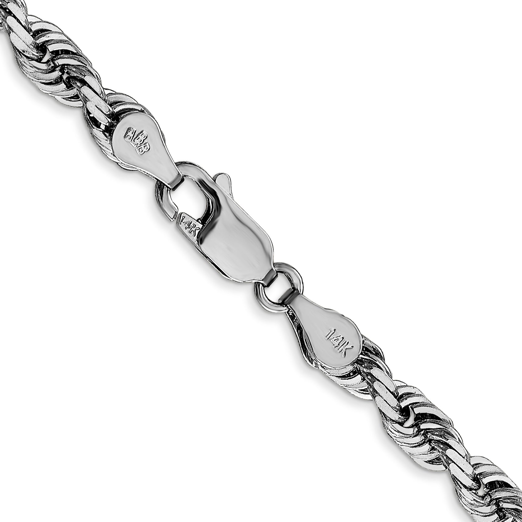 14K White Gold 24 Inch 4.5mm Diamond Cut Quadruple Rope Lobster Clasp Chain Necklace