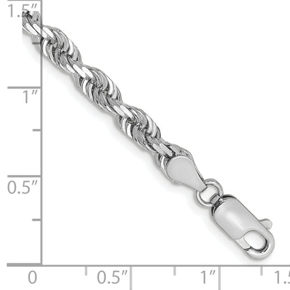 14K White Gold 7 Inch 4.5mm Diamond Cut Quadruple Rope Lobster Clasp Chain Bracelet