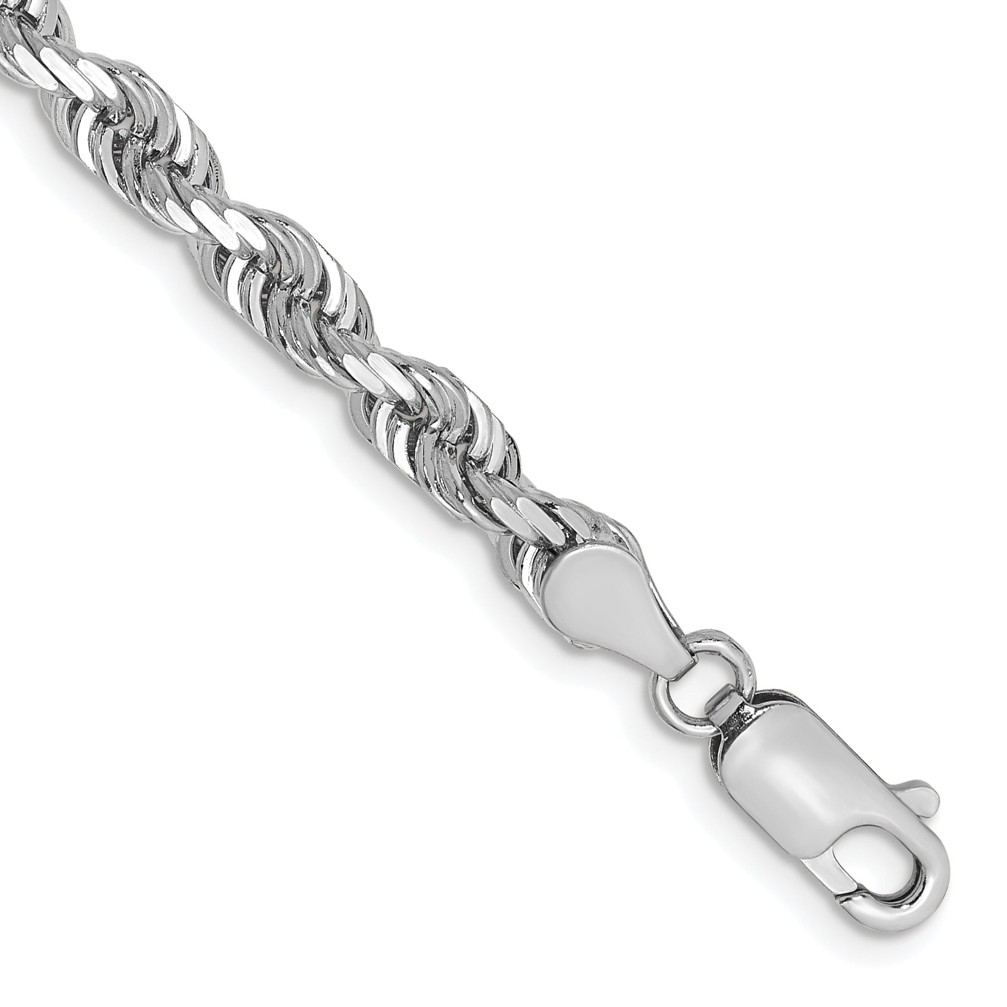 14K White Gold 7 Inch 4.5mm Diamond Cut Quadruple Rope Lobster Clasp Chain Bracelet