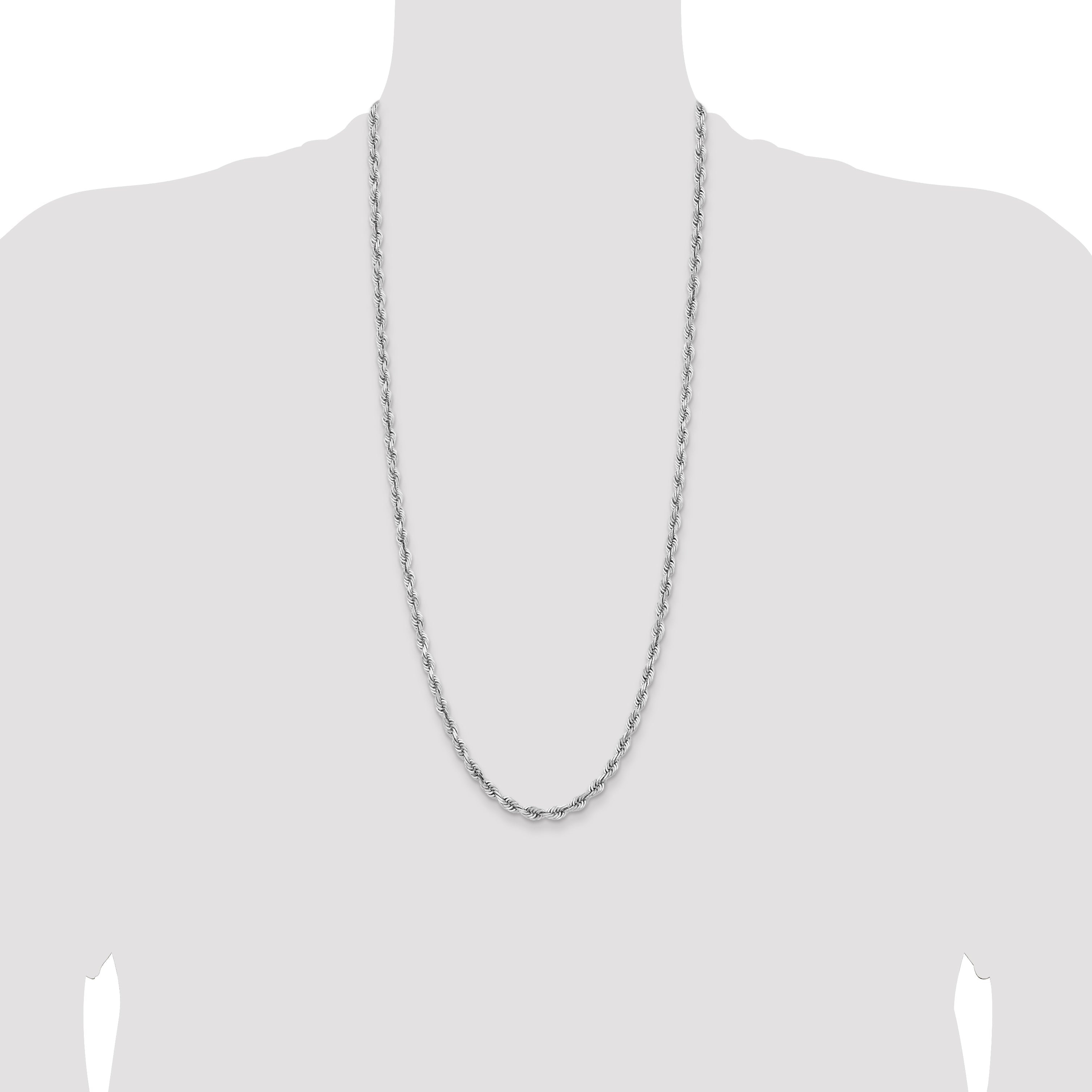 14K White Gold 30 Inch 5mm Diamond Cut Quadruple Rope Lobster Clasp Chain Necklace