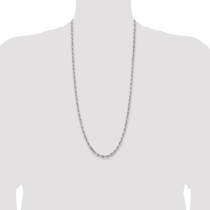 14K White Gold 30 Inch 5mm Diamond Cut Quadruple Rope Lobster Clasp Chain Necklace