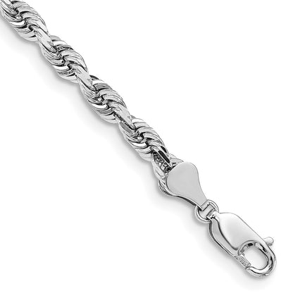 14K White Gold 7 Inch 5mm Diamond Cut Quadruple Rope Lobster Clasp Chain Bracelet