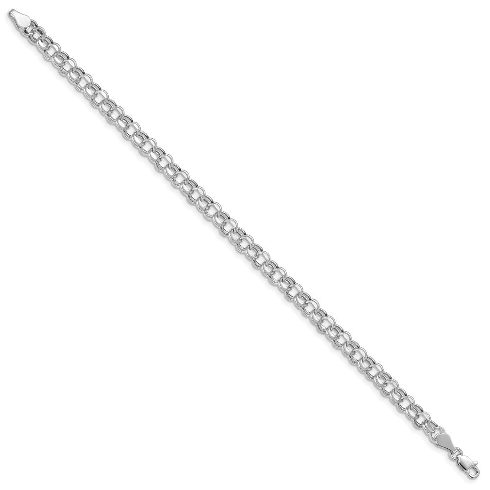 14K White Gold 5mm Hollow Double Link 8.25 Inch Charm Bracelet