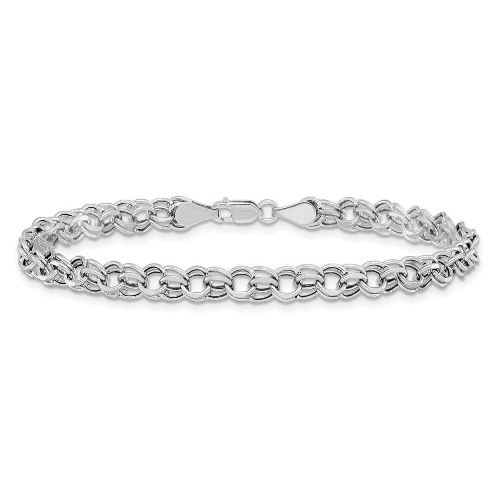 14K White Gold 5mm Hollow Double Link 8.25 Inch Charm Bracelet