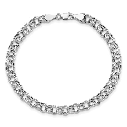14K White Gold 5mm Hollow Double Link 7.25 Inch Charm Bracelet