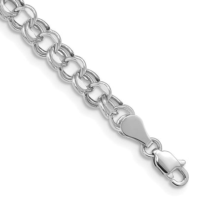 14K White Gold 5mm Hollow Double Link 7.25 Inch Charm Bracelet