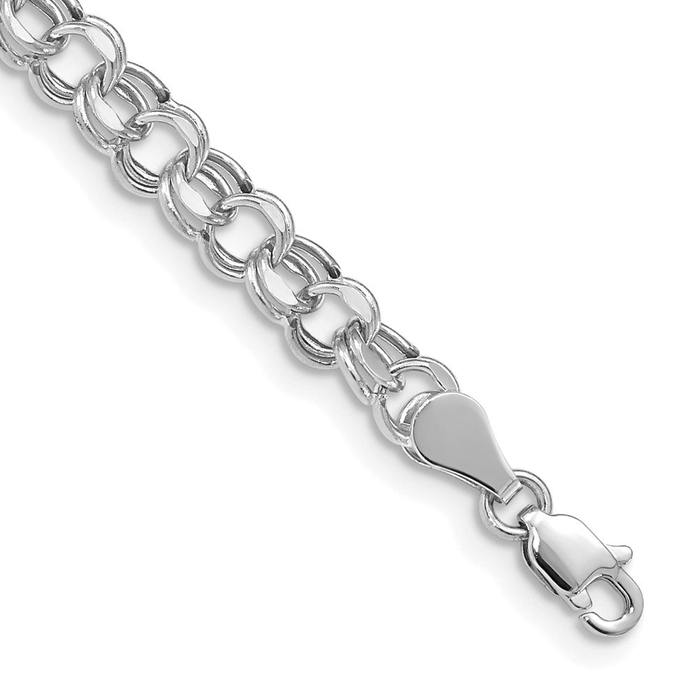 14K White Gold 5mm Hollow Double Link 8.25 Inch Charm Bracelet
