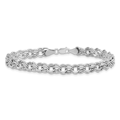 14K White Gold 6.25mm Hollow Double Link 7.25 Inch Charm Bracelet