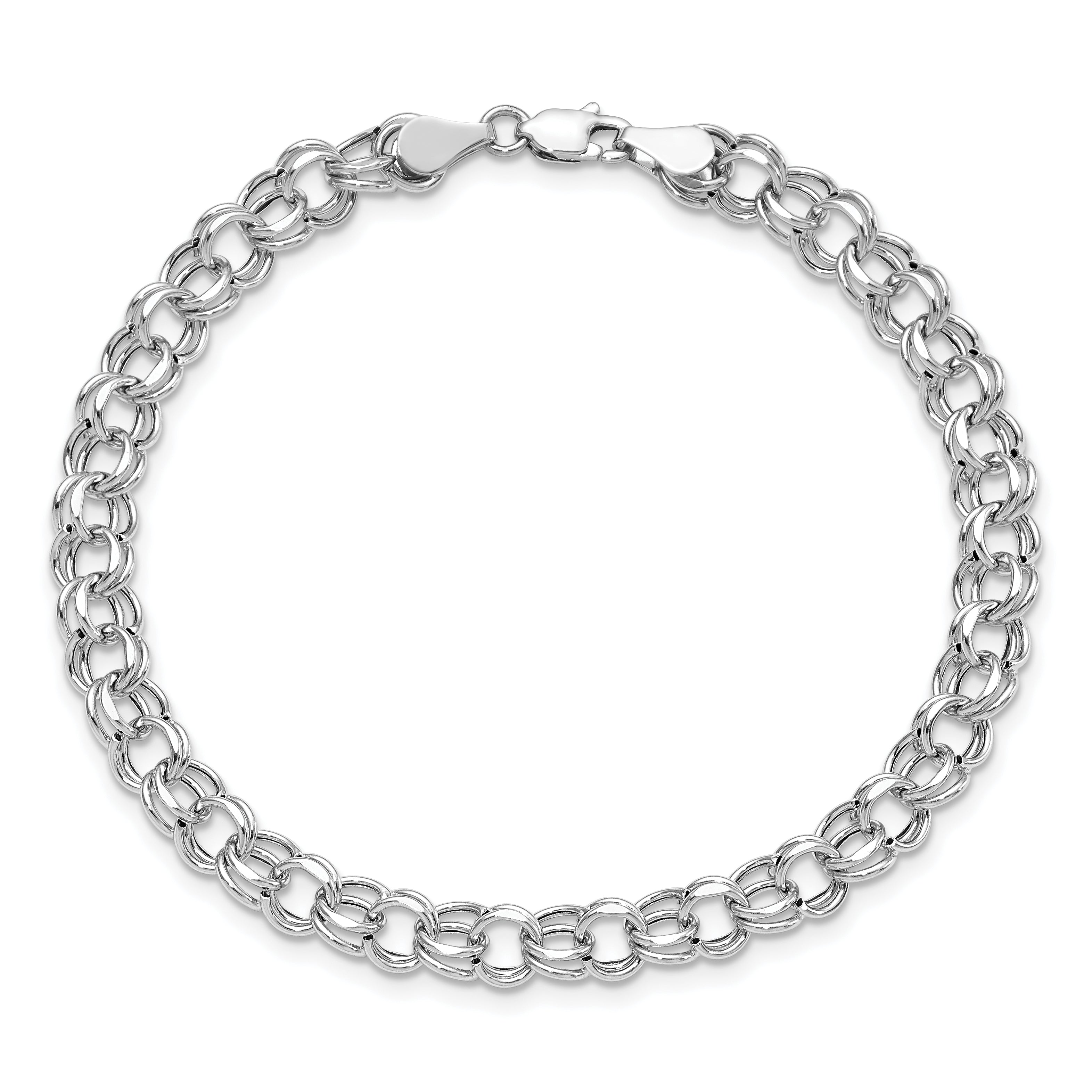 14K White Gold 6.25mm Hollow Double Link 7.25 Inch Charm Bracelet