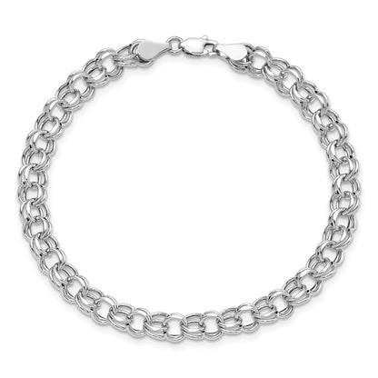 14K White Gold 6.25mm Hollow Double Link 7.25 Inch Charm Bracelet