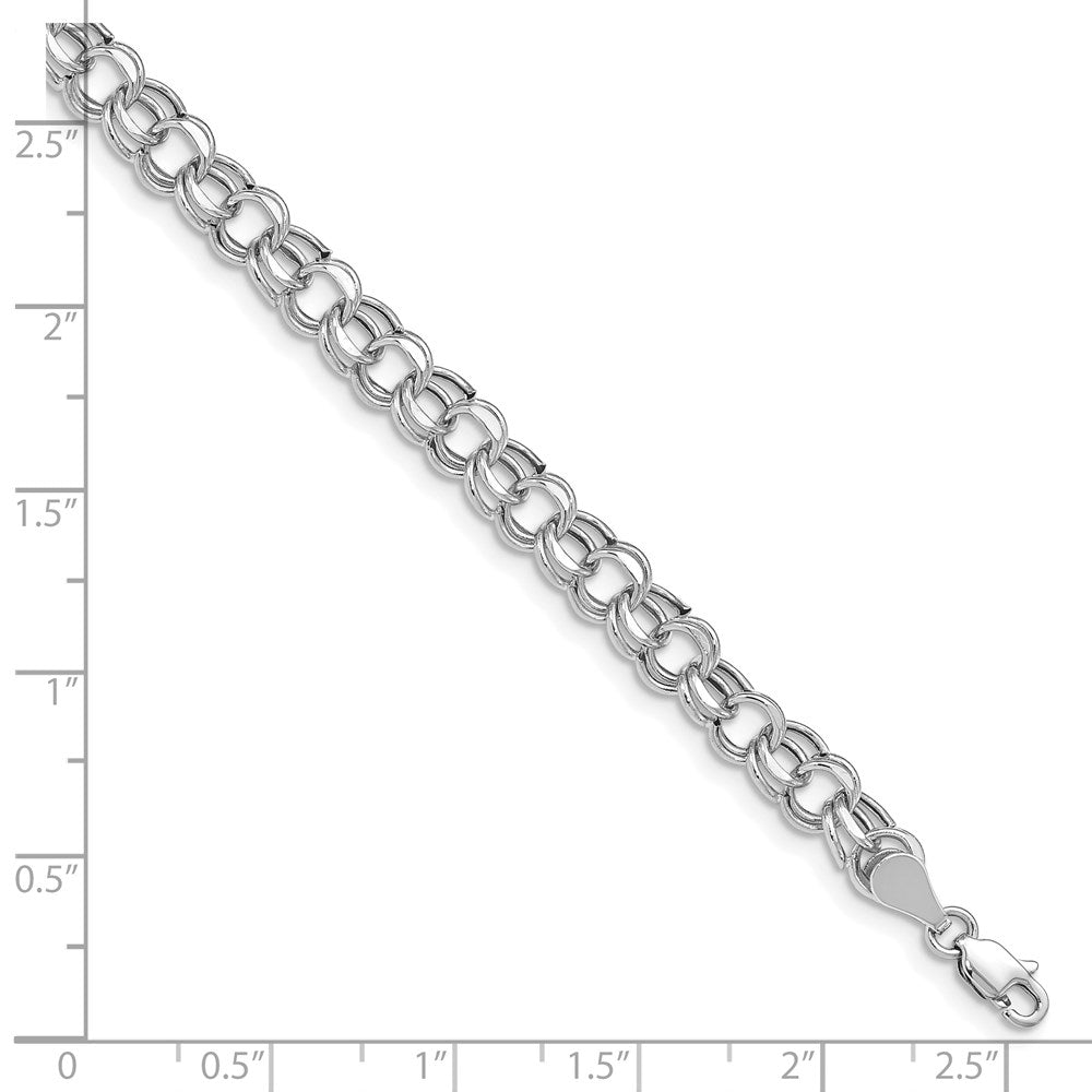 14K White Gold 6.25mm Hollow Double Link 7.25 Inch Charm Bracelet