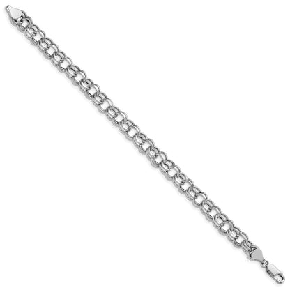 14K White Gold 9mm Hollow Double Link 7.25 Inch Charm Bracelet