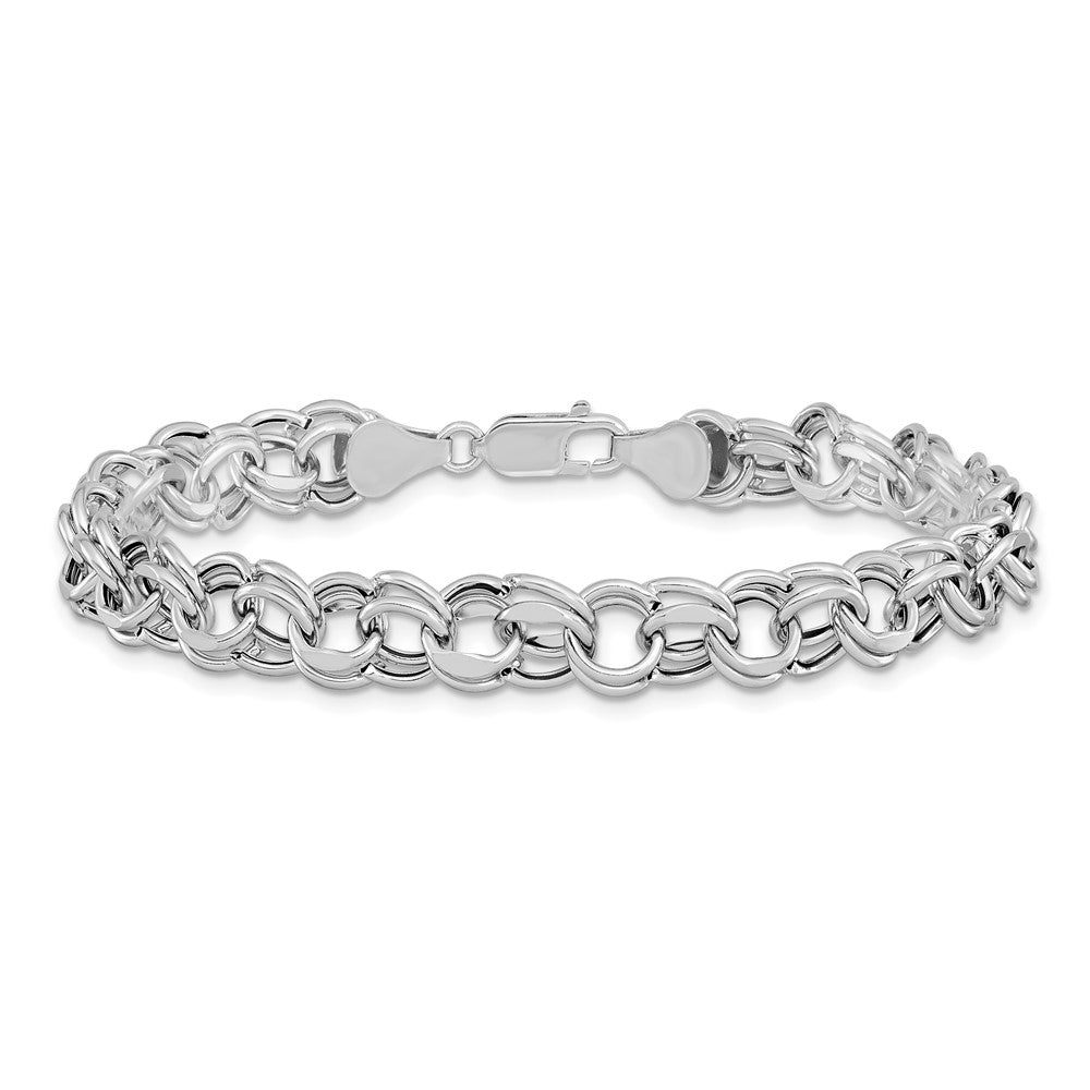 14K White Gold 9mm Hollow Double Link 8.25 Inch Charm Bracelet