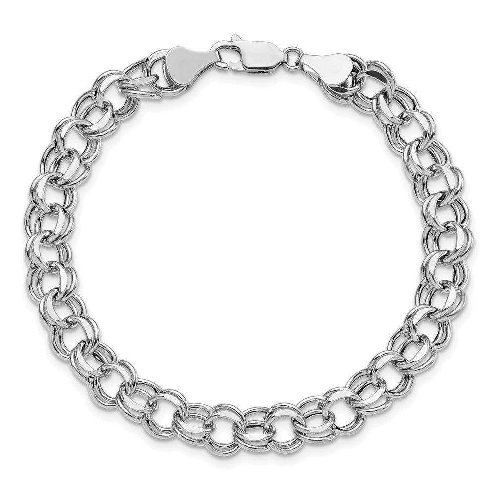 14K White Gold 9mm Hollow Double Link 8.25 Inch Charm Bracelet