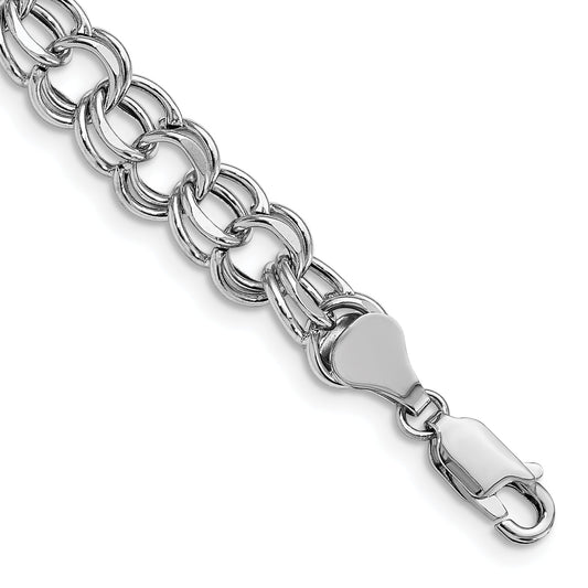 14K White Gold 9mm Hollow Double Link 8.25 Inch Charm Bracelet