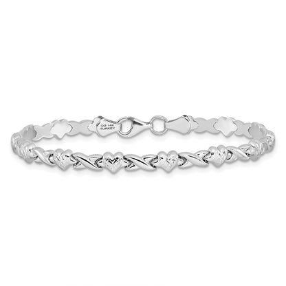 14K White Gold Polished Diamond Cut X And Heart 7 Inch Bracelet
