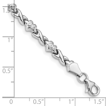 14K White Gold Polished Diamond Cut X And Heart 7 Inch Bracelet