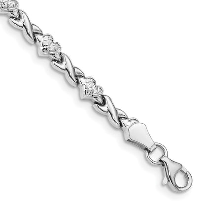 14K White Gold Polished Diamond Cut X And Heart 7 Inch Bracelet