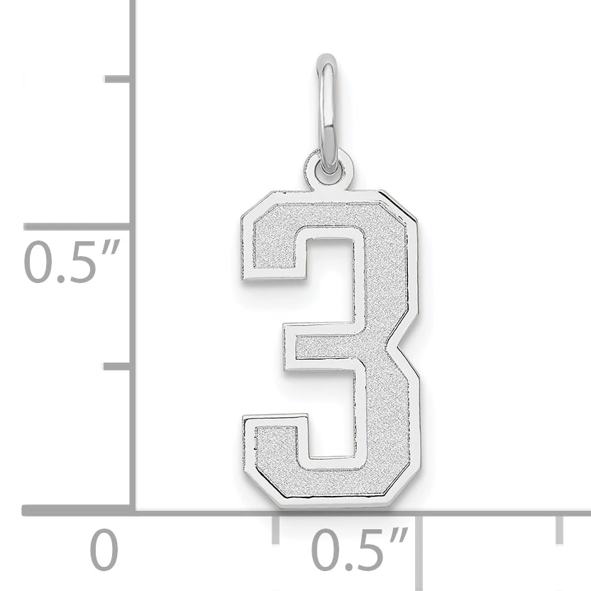 14k White Gold 14kw Medium Satin Number 3 Charm