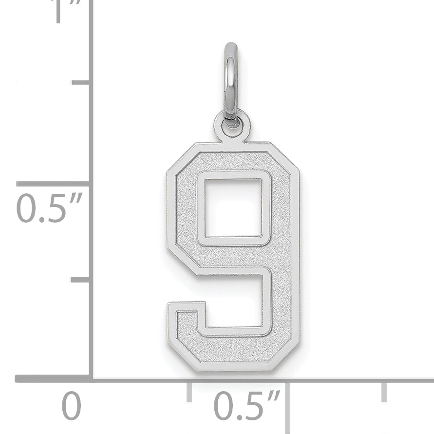 14k White Gold 14kw Medium Satin Number 9 Charm