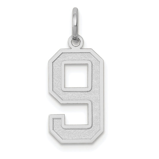 14k White Gold 14kw Medium Satin Number 9 Charm