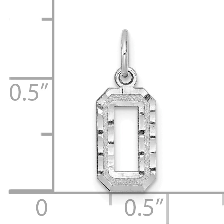 14k White Gold 14kw Small Brushed Diamond-cut Number 0 Charm