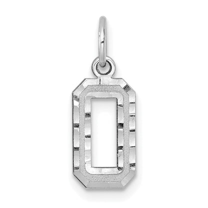 14k White Gold 14kw Small Brushed Diamond-cut Number 0 Charm