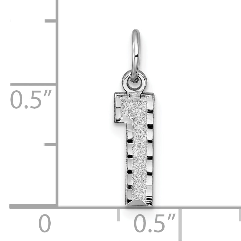 14k White Gold 14kw Small Brushed Diamond-cut Number 1 Charm