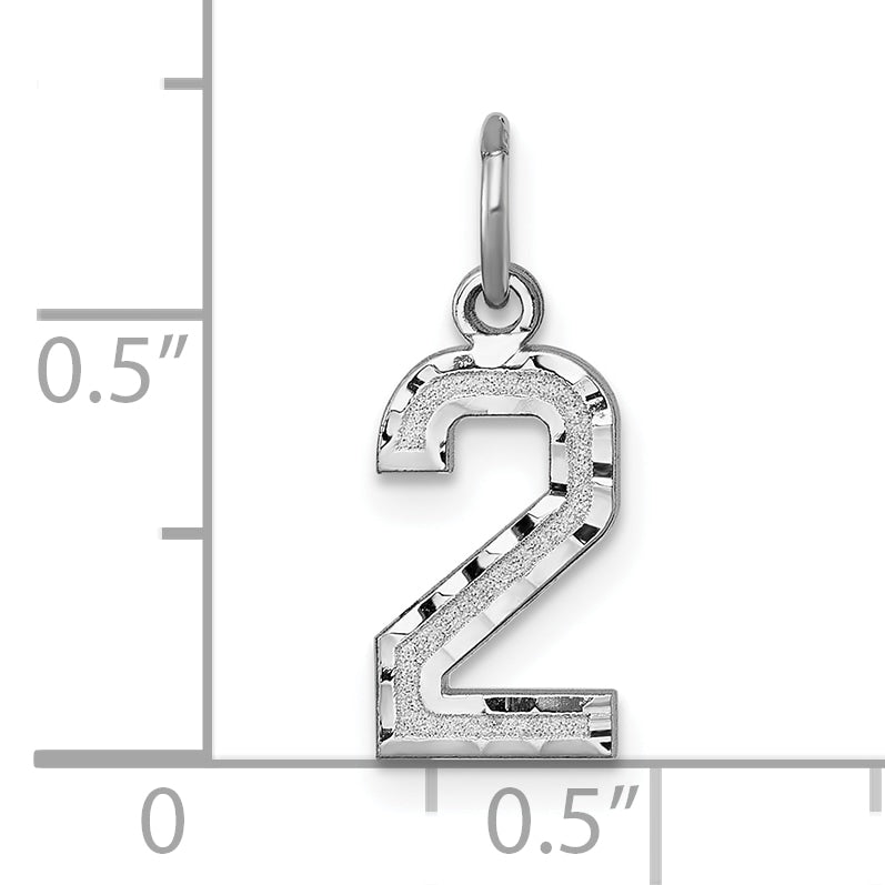14k White Gold 14kw Small Brushed Diamond-cut Number 2 Charm