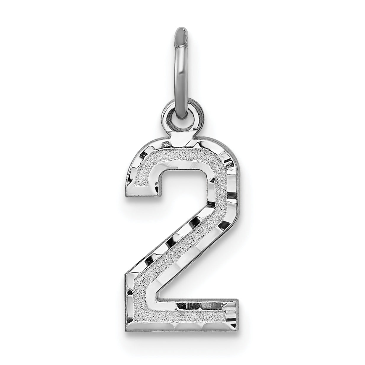 14k White Gold 14kw Small Brushed Diamond-cut Number 2 Charm