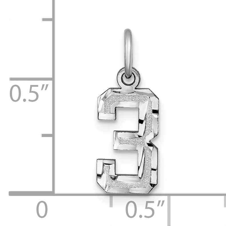 14k White Gold 14kw Small Brushed Diamond-cut Number 3 Charm
