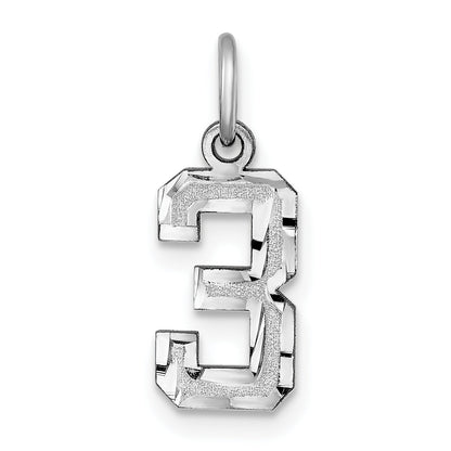 14k White Gold 14kw Small Brushed Diamond-cut Number 3 Charm