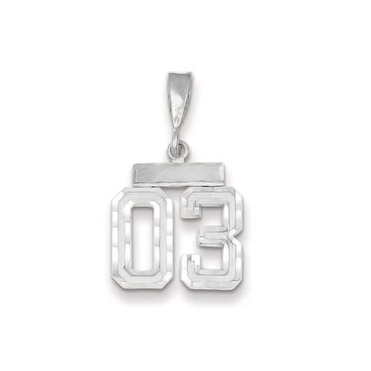 14K White Gold Small Diamond Cut Number 3 Charm